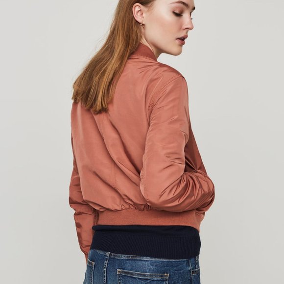 Vero Moda Women's Large Bomber Jacket in Cedar Wood Color, Full Zip Snap Pockets - Picture 3 of 5